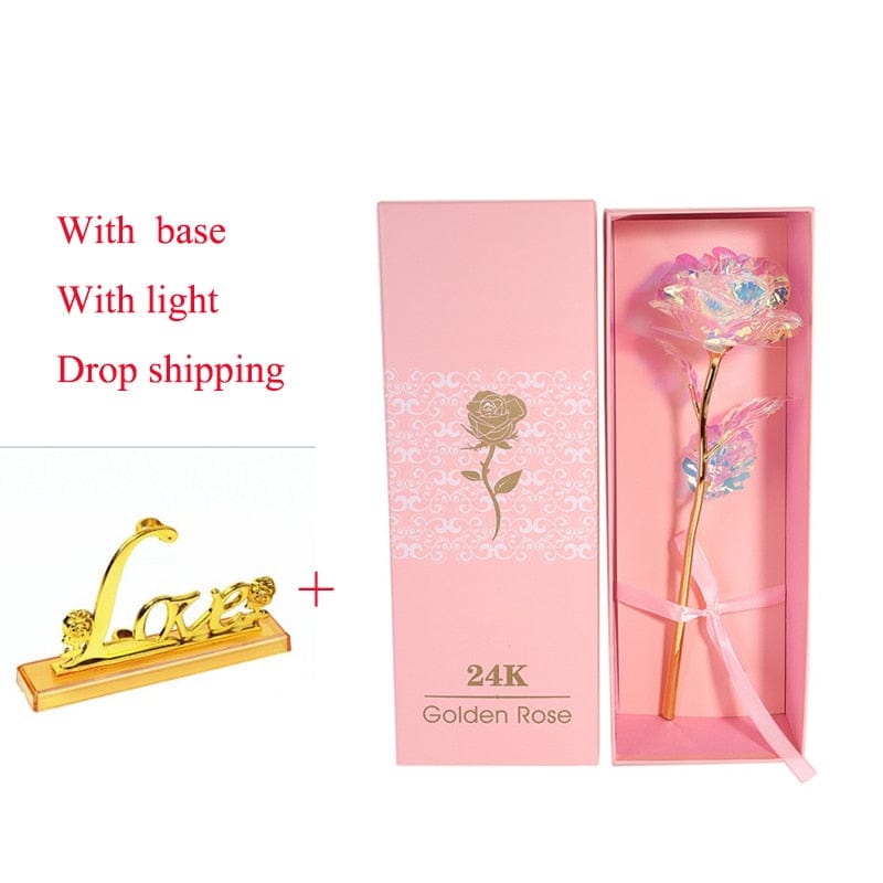 24k Gold Plated Rose With Love Holder Box Gift Valentine's Day Mother's Day Gifts Flower Gold Dipped Rose