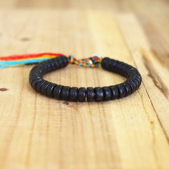 Handmade Tibetan Buddhist Braided Cotton Thread Lucky Bracelet Natural Coconut Shell Beads Carved OM Mani Padme Hum Bangle