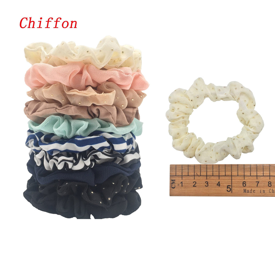 Scrunchies Set Hair Accessories Velvet Chiffon ties band Sequins organza Ponytail Holder Headwear No Crease Leopard Solid  10pcs