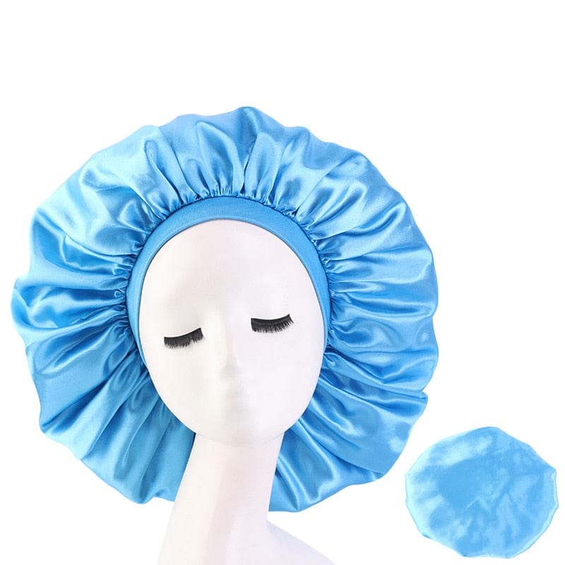 New Women Big Size Beauty print Satin Silky Bonnet Sleep Night Cap Head Cover Bonnet Hat for For Curly Springy Hair Black