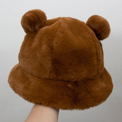 Fashion Autumn Winter Leopard Fur Bucket Hat Bear Ear Ball Plush Fisherman Hat Soft Warm Thick Basin Hat Protection Bucket Hats