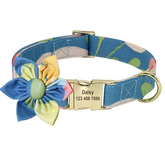 Floral Persoalized Dog Collar Fashion Printed Custom Nylon Dog Collars With Free Engraved Nameplate For Small Medium Large Dogs