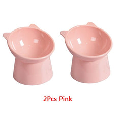 2Pcs/set Cat Bowl 45°Neck Protector High Foot Dog Bowl Cat Food Water Bowl Cute Binaural Pet Feeding Cup Feeder Bowls