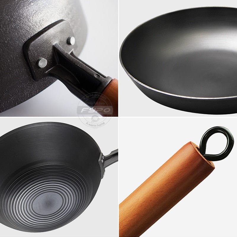 Chinese Traditional Handmade Iron Wok Non-stick Pan Non-coating Gas and Induction Cooker Cookware Kitchen pot pans - Wowza