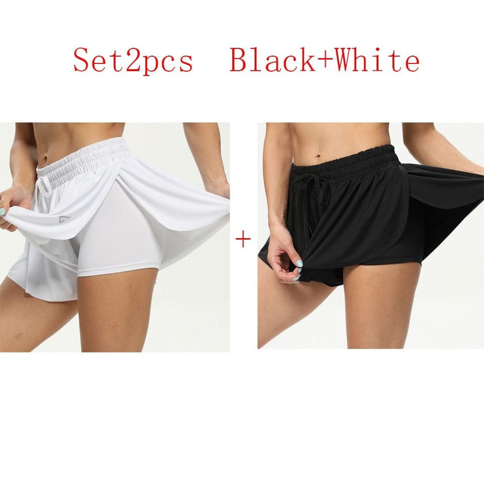 Women's High Waist Stretch Athletic Workout Active Fitness Elastic Shorts 2 In 1 Running Double Sports Gym Shorts Leggings