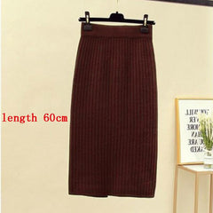 Mid-long Knitted Half-length Skirt Women's High waist One-step Skirt Autumn And Winter Hip Skirt Open-forked Elegant Skirts