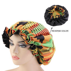 African Pattern Ankara Print Bonnet Women Night Sleep Cap Satin Lining Soft Extra Large Head Wear Ladies Headwrap Hair Care Hat