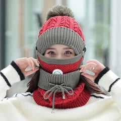 2021 New 3 Pieces Set Women's Knitted Hat Scarf Caps Neck Warmer Winter Hat For Ladies Girls Skullies Beanies Warm Fleece Caps