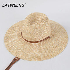 New Belt Strap Straw Sun Hat For Women Fashion Vacation Beach UV Hats WideBrim Panama Hats Outdoor