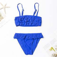 Children Girls Bikini Set 2023 Falbala Two-Pieces Swimming Suit Summer Halter Kids Girl Swimwear Swimsuit Bandage Bathing Suit