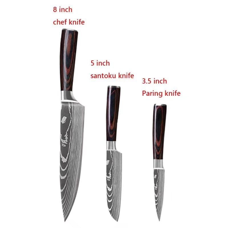 3/4/5/6/8/9Pcs/set Stainless Steel Damascus Pattern Chef Knives Set Kitchen Knife Set Butcher Boning Knife Vegetable Knives - Wowza