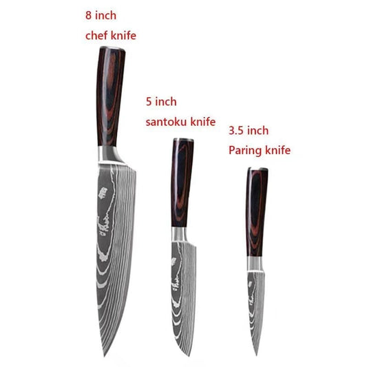 3/4/5/6/8/9Pcs/set Stainless Steel Damascus Pattern Chef Knives Set Kitchen Knife Set Butcher Boning Knife Vegetable Knives - Wowza