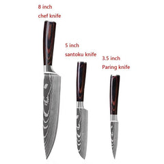 3/4/5/6/8/9Pcs/set Stainless Steel Damascus Pattern Chef Knives Set Kitchen Knife Set Butcher Boning Knife Vegetable Knives - Wowza