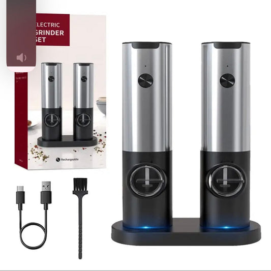 Electric Salt Grinder Set USB Rechargeable Electric Pepper Mill With LED Light Adjustable Coarseness Kitchen Tools