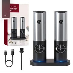 Electric Salt Grinder Set USB Rechargeable Electric Pepper Mill With LED Light Adjustable Coarseness Kitchen Tools