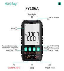 Mini Digital Multimeter Smart Electrician Tester For DC/AC Voltage Capacitance Ohm Hz NCV Professional Multitester