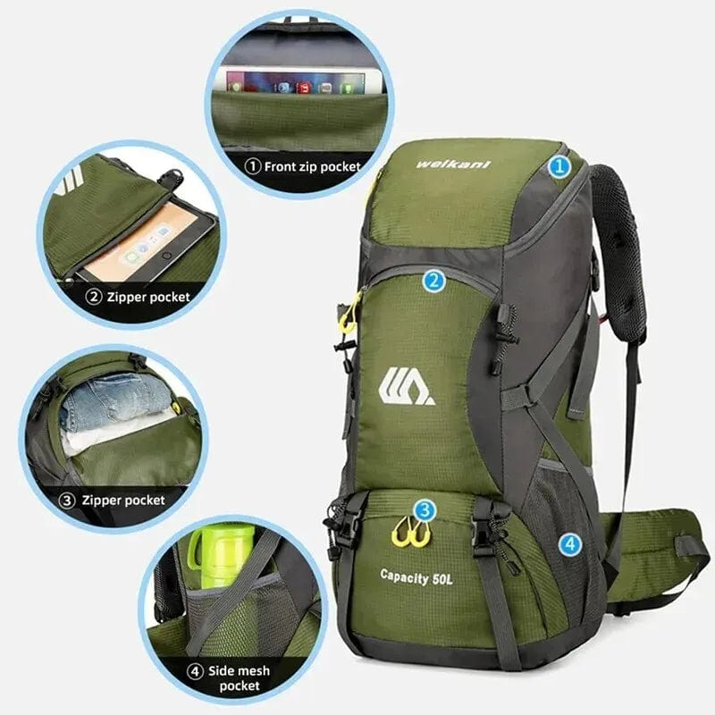 50L Travel Backpack Camping Bag Large Hiking Bag Tourist Rucksack Waterproof Outdoor Sports Climbing Mountaineering Bag