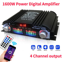 HiFi Sound Amplifier Digital 1600W Peak Power 4 Channel Audio Amplifier Bluetooth Karaoke Player FM Radio Support Remote Control