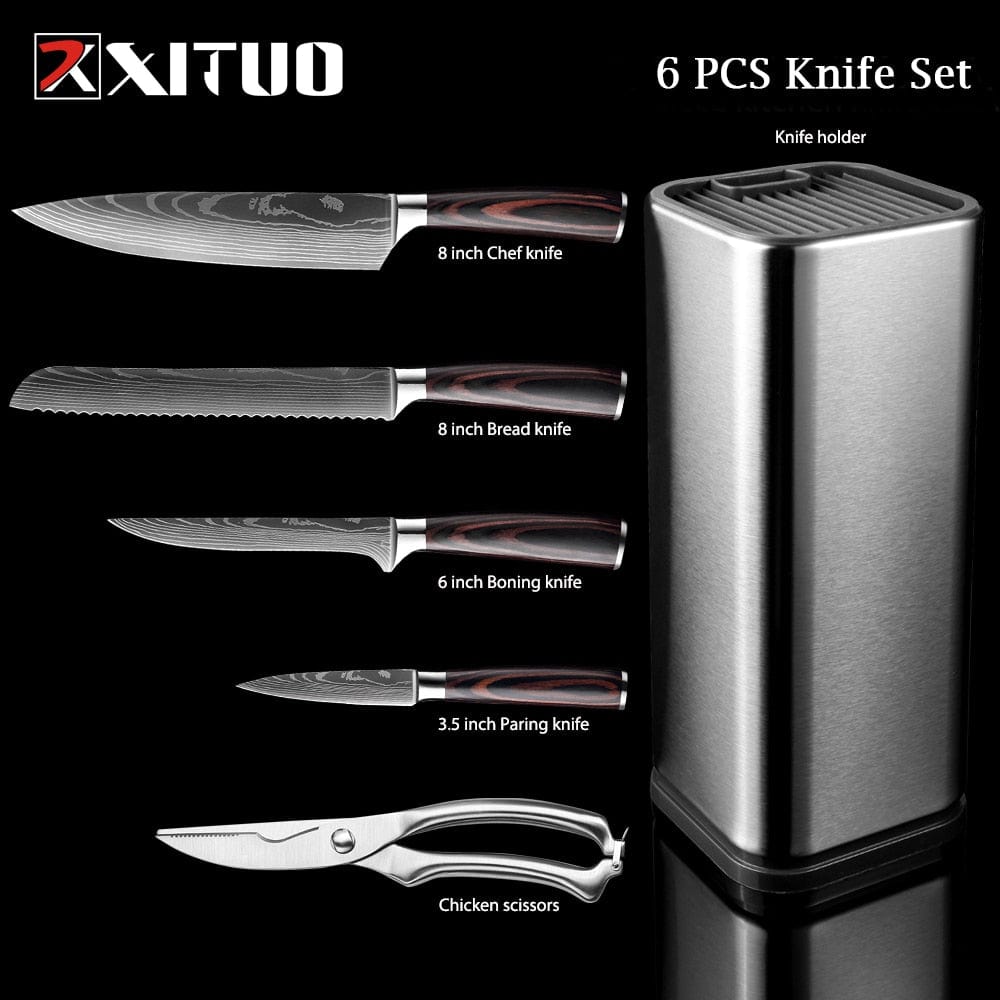 XITUO Chef knife 1-10 Pcs Set Kitchen Knives Laser Damascus Pattern Sharp Japanese Santoku Knife Cleaver Slicing Utility Knife - Wowza