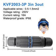 Cable Connector IP68 Waterproof Quick Connection KVSF-15 2 in 2 out 2/3/4/5 Pin Electrical Terminal Adapter Wire Connector