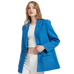 Autumn and spring women's blazer jacket casual solid color double-breasted pocket decorative coat