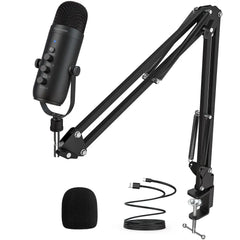 USB Streaming Podcast PC Microphone Studio Cardioid Condenser Mic Kit with Boom Arm For Recording Twitch YouTube