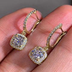 Huitan New Trendy Square Shape Drop Earrings Brilliant Bridal Engagement Wedding Jewelry Elegant Female Dangle Earring Nice Gift