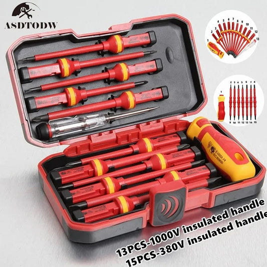 Insulated Screwdriver Set And Changeable Magnetic Slotted Bits Repair Tool 1PC/15PCS 380V/13PCS 1000V