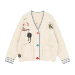 Letter Embroidery Loose Sweaters Women Winter Women Coat Cardigan Preppy Style Clothes Y2K Sweet Girl Casual Knit Sweater Top