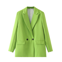 Autumn and spring women's blazer jacket casual solid color double-breasted pocket decorative coat