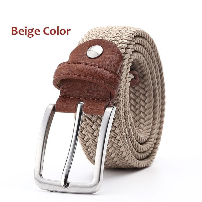 Belt Elastic For Men Leather Top Tip Male Military Tactical Strap Canvas Stretch Braided Waist Belts 1-3/8" Wide