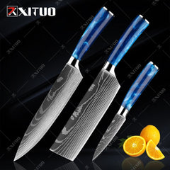 XITUO Kitchen Knife Set Japanese Chef Knives 7CR17 Stainless Steel Damascus Laser Slicing Santoku Cleaver 1-10pc Kitchen Knifes - Wowza