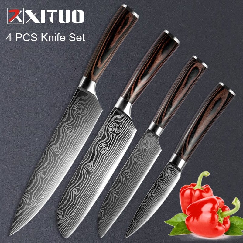 XITUO 1-5PCS set Chef Knife Japanese Stainless Steel Sanding Laser Pattern Knives Professional Sharp Blade Knife Cooking Tool - Wowza