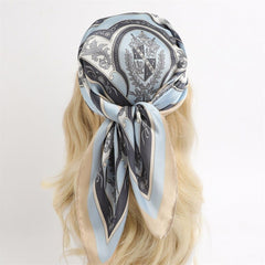 Female Silk Neck Scarf Letter D Print Square Hair Scarves Foulard Head Band Shawls And Wraps Neckerchief Bandana 70*70cm