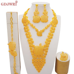 Dubai Jewelry Sets Gold Color Necklace & Earring Set For Women African France Wedding Party Jewelery Ethiopia Bridal Gifts