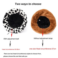 Winter Cow Leopard Faux Fur Fluffy Bucket Hats Women Outdoor Warm Sun Hat Soft Velvet Furry Fisherman Cap Girl Fashion Panama