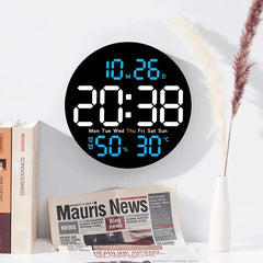 LED Large Digital Wall Clock 10inch with Remote Control Temperature Humidity Date Week Display