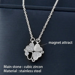 SINLEERY Unusual together 4 crystal heart flower pendant stainless steel necklace gold silver color chain XL333 ZD1 SSK