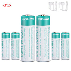 Kuugro AA 1.5 V 2600 mWh USB‑C Rechargeable Lithium Battery – Long‑Lasting Power