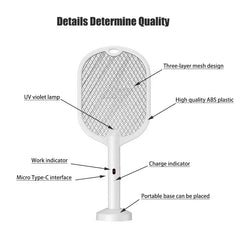 Mosquito Swatter with TYPE-C Charging, 3 in 1 Electric Mosquito Swatter, Mosquito Killer Lamp