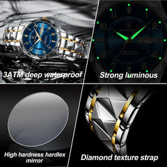 POEDAGAR Luxury Men Quartz Watch Waterproof Date Week Luminous Wristwatch Stainless Steel Men's Watches Male Clock Sports Reloj