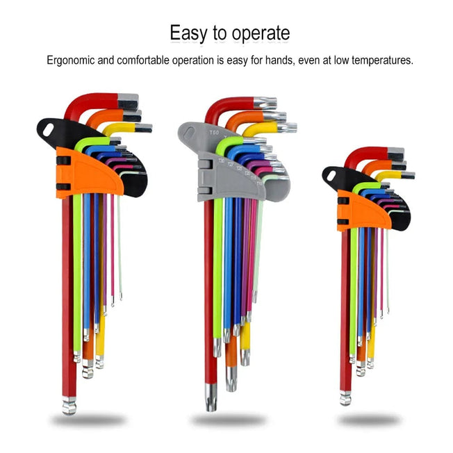 Allen Keys 9Pcs  Color Coded Ball-End Hex  1.5mm-10mm L Wrench Set Torque Long Metric With Sleeve Hand Tools Bicycle Accessories
