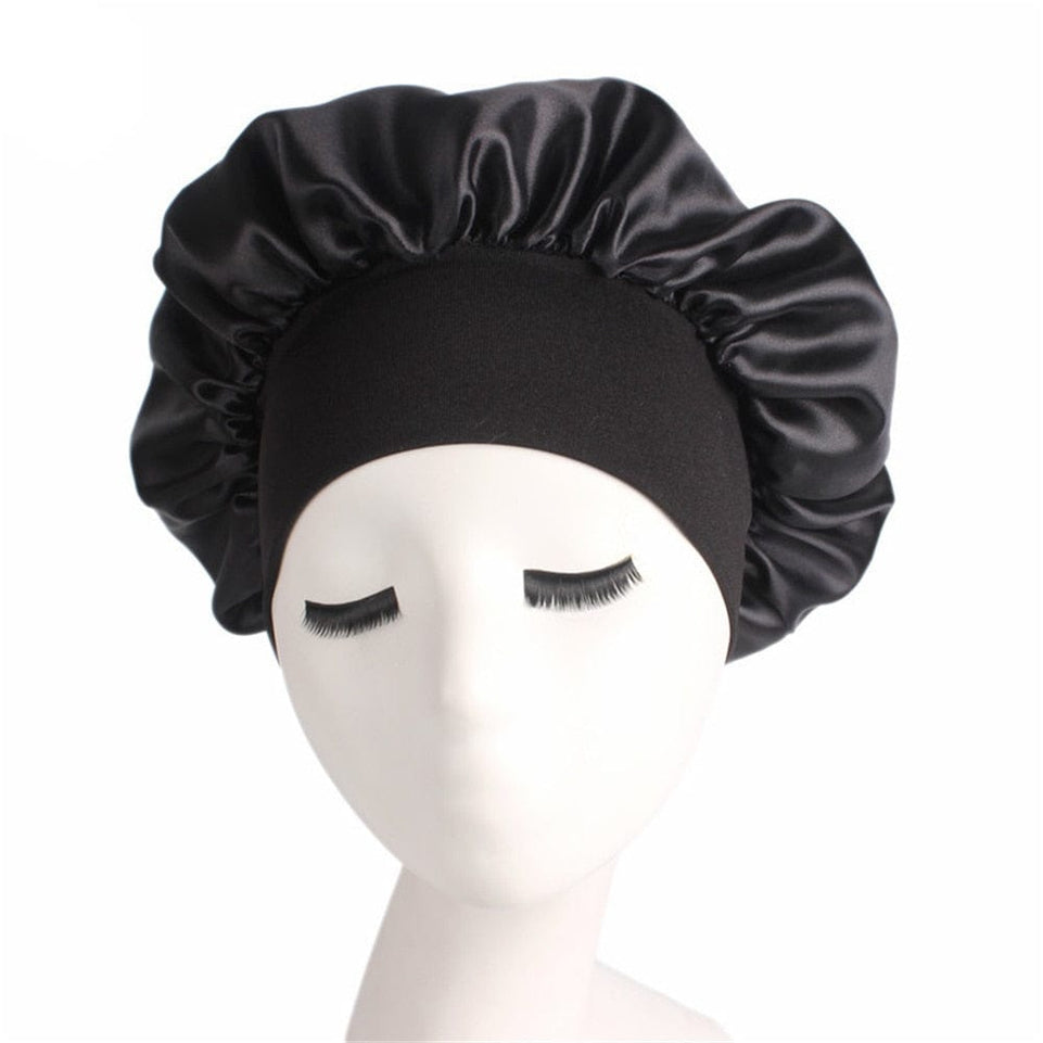 Newly Women's Satin Solid Sleeping Hat Night  Hair Care Bonnet Nightcap For Women Men Unisex Cap