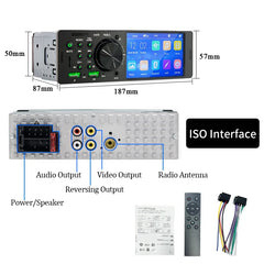 Car Radio Audio 1 din 4.1” Touch Screen Bluetooth Stereo Mp3/Mp5 Player FM Receiver With Colorful Lights Remote Control