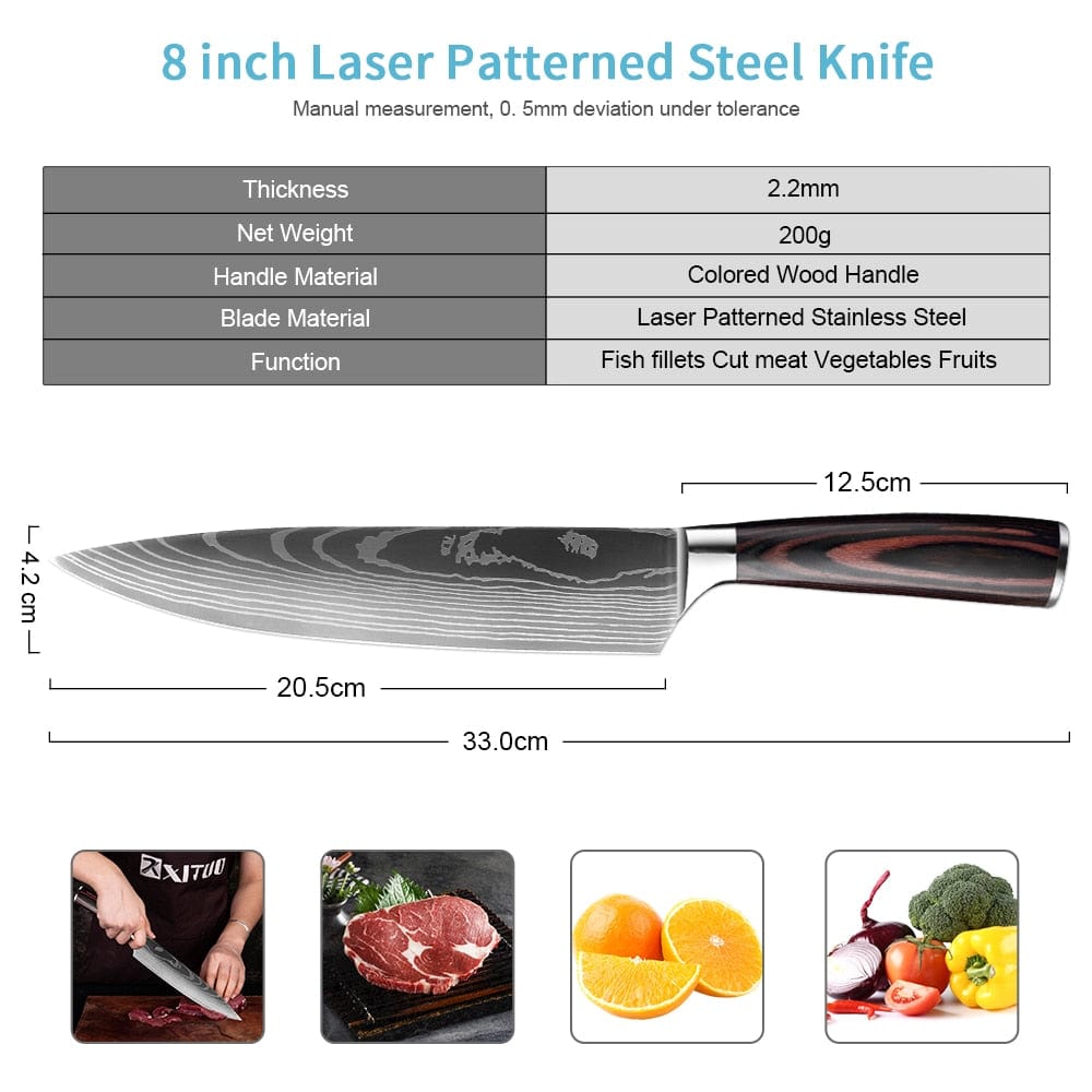 High quality 440C German Kitchen Knife Damascus Laser Pattern Utility Chef Knife EDC Cleaver Filleting Santoku Best Kitchen Tool - Wowza