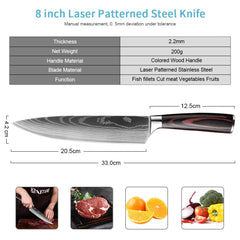 High quality 440C German Kitchen Knife Damascus Laser Pattern Utility Chef Knife EDC Cleaver Filleting Santoku Best Kitchen Tool - Wowza