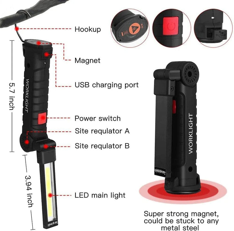 Rechargeable Work Lights LED Flashlight Hanging Hook Magnetic with Builtin Battery USB Portable Flash Light Camping Repair Torcｈ