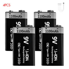MATOV USB 9V Rechargeable Battery 1100mAh Type-C Rechargeable 6F22 9V Li-ion Battery for RC Helicopeter Model Multimeter Toy