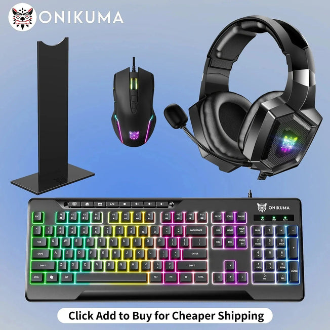 Gaming Headset Esports Package With RGB Light Mouse Keyboard Headphone Bracket Wired with Mic Earphone Gamer