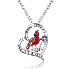 1pc Cardinal Parrot Moon Necklace Red Bird Cardinals Appear When Angels Are Near Glass Pendant Memory of Someone Gift Jewelry